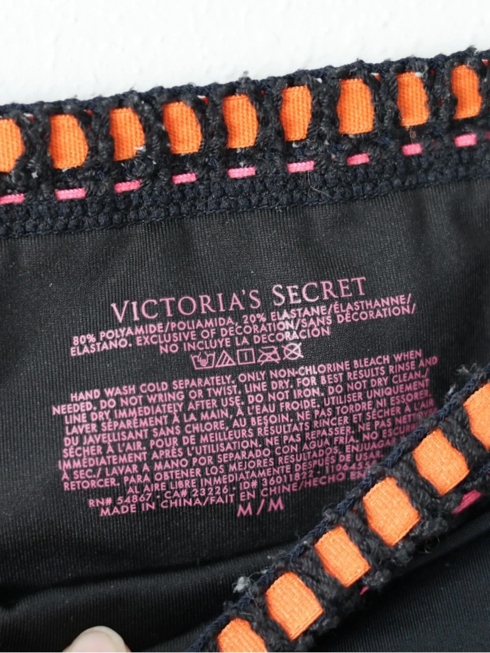 Victoria's Secret Black Bikini Bottom with Orange & Pink Accent Stitching